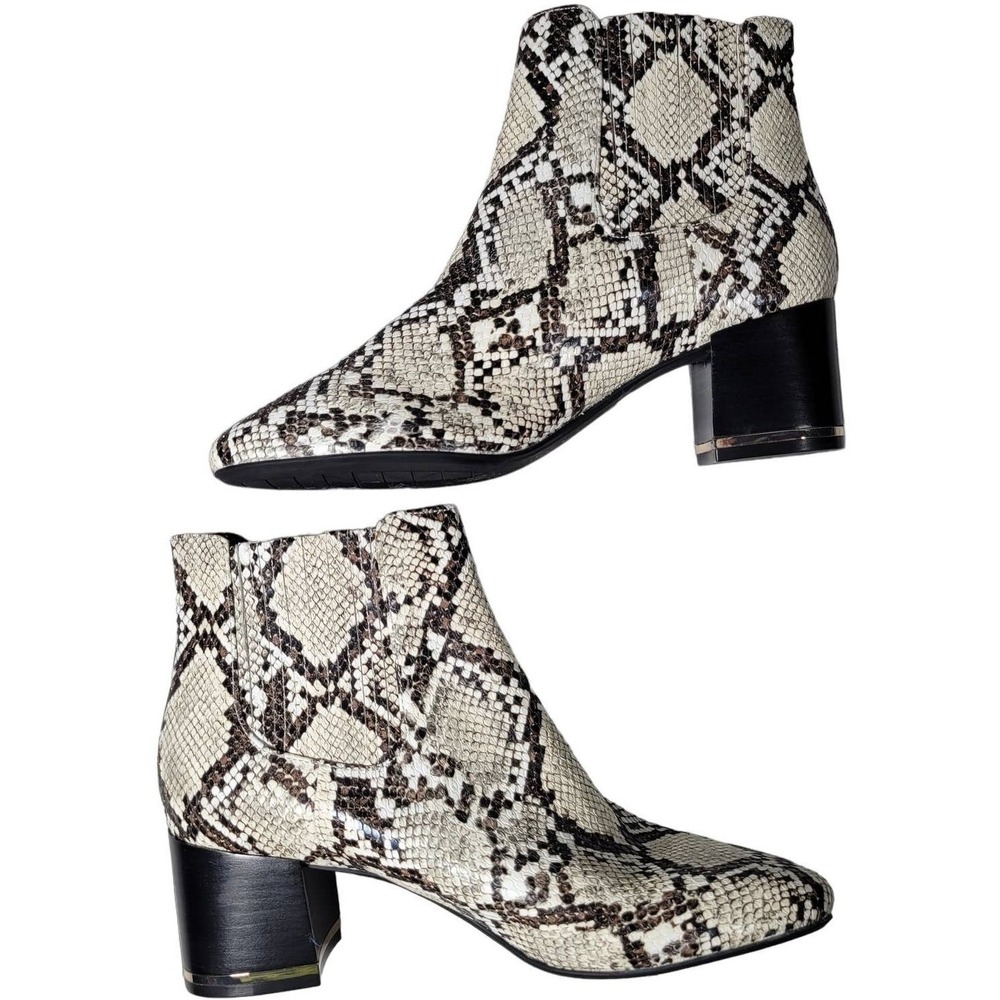 Kenneth Cole New York Snakeskin Print Ankle Boots Block Heel Faux Leather 7 NWOT
